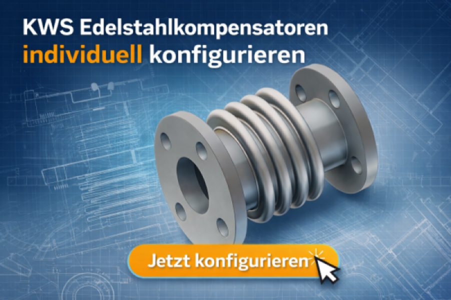 KWS Industrietechnik - Edelstahlkompensator nach Wunsch konfigurieren, mit Losflanschen, Anschweißenden, Schutzmantel und für Abgase DN
